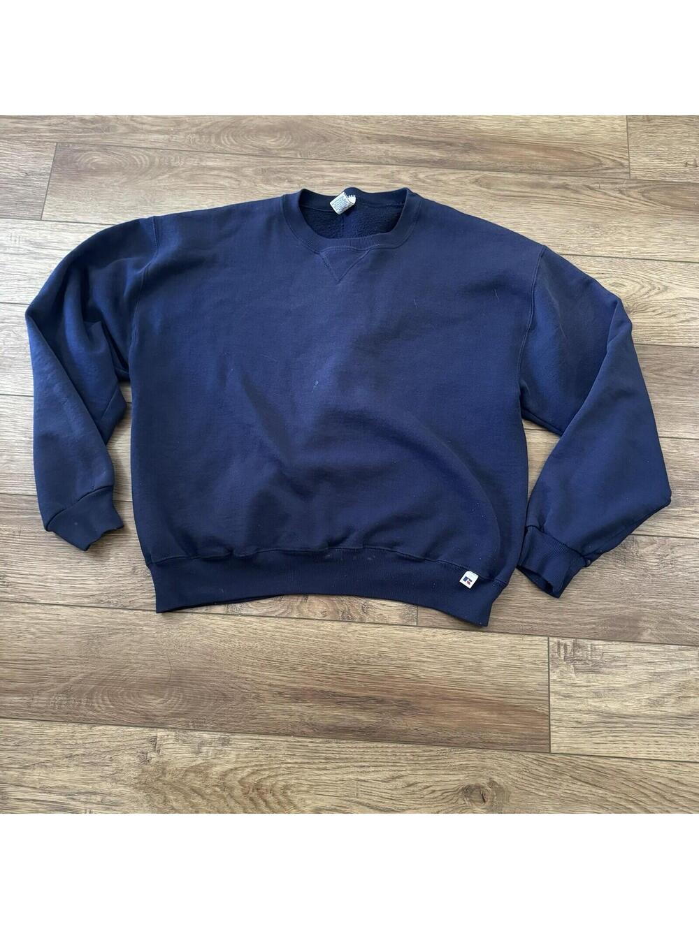 Vintage 90s Russell Athletic Navy Crewneck Sweatshirt Size L